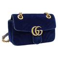 GUCCI GG Marmont Chain Shoulder Bag Velor Blue Gold 446744 Auth 208800V
