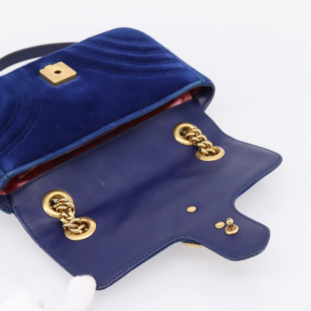 GUCCI GG Marmont Chain Shoulder Bag Velor Blue Gold 446744 Auth 208800V