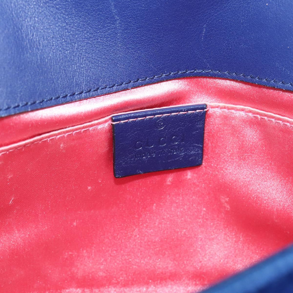 GUCCI GG Marmont Chain Shoulder Bag Velor Blue Gold 446744 Auth 208800V