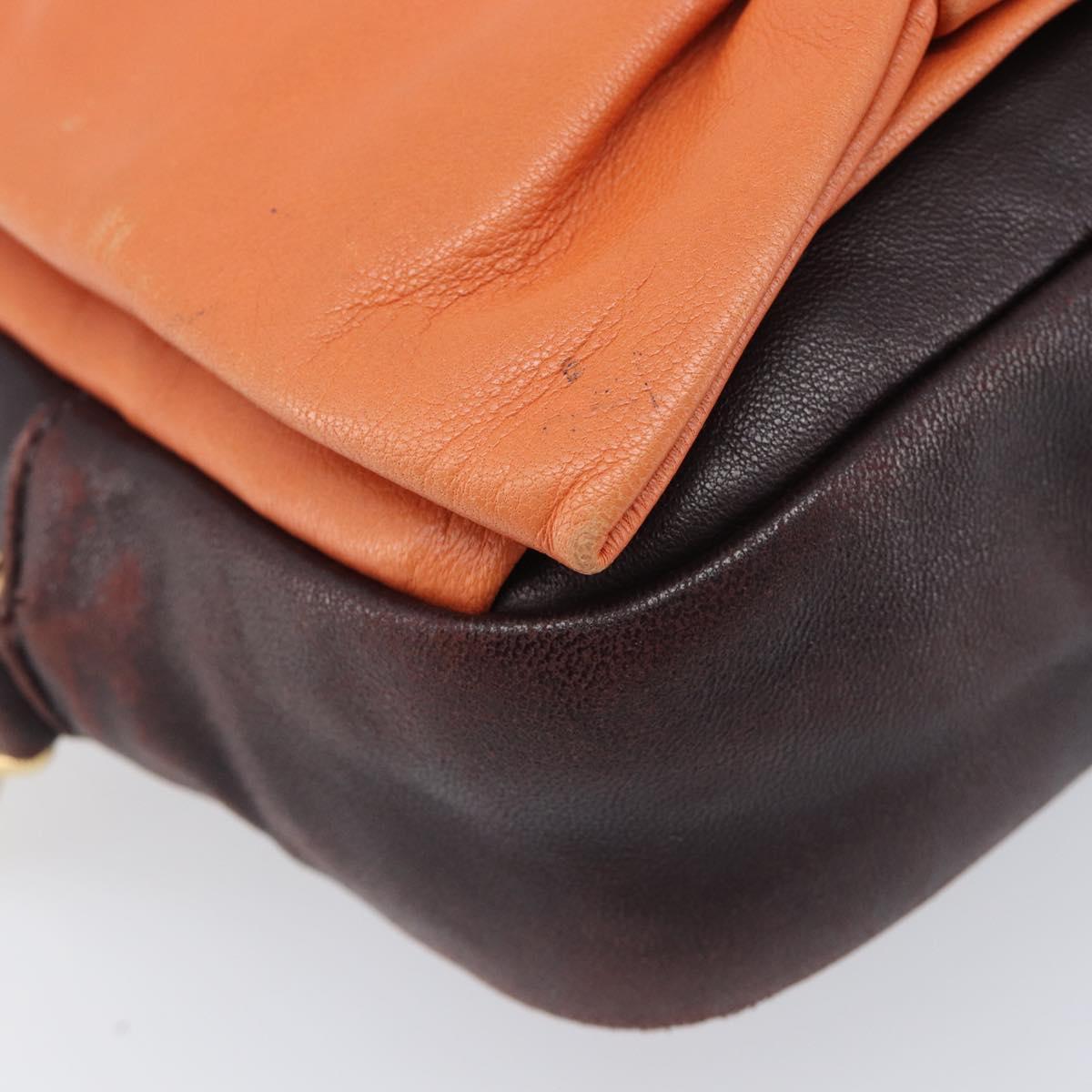 PRADA Shoulder Bag Leather Brown Gold Auth 208810
