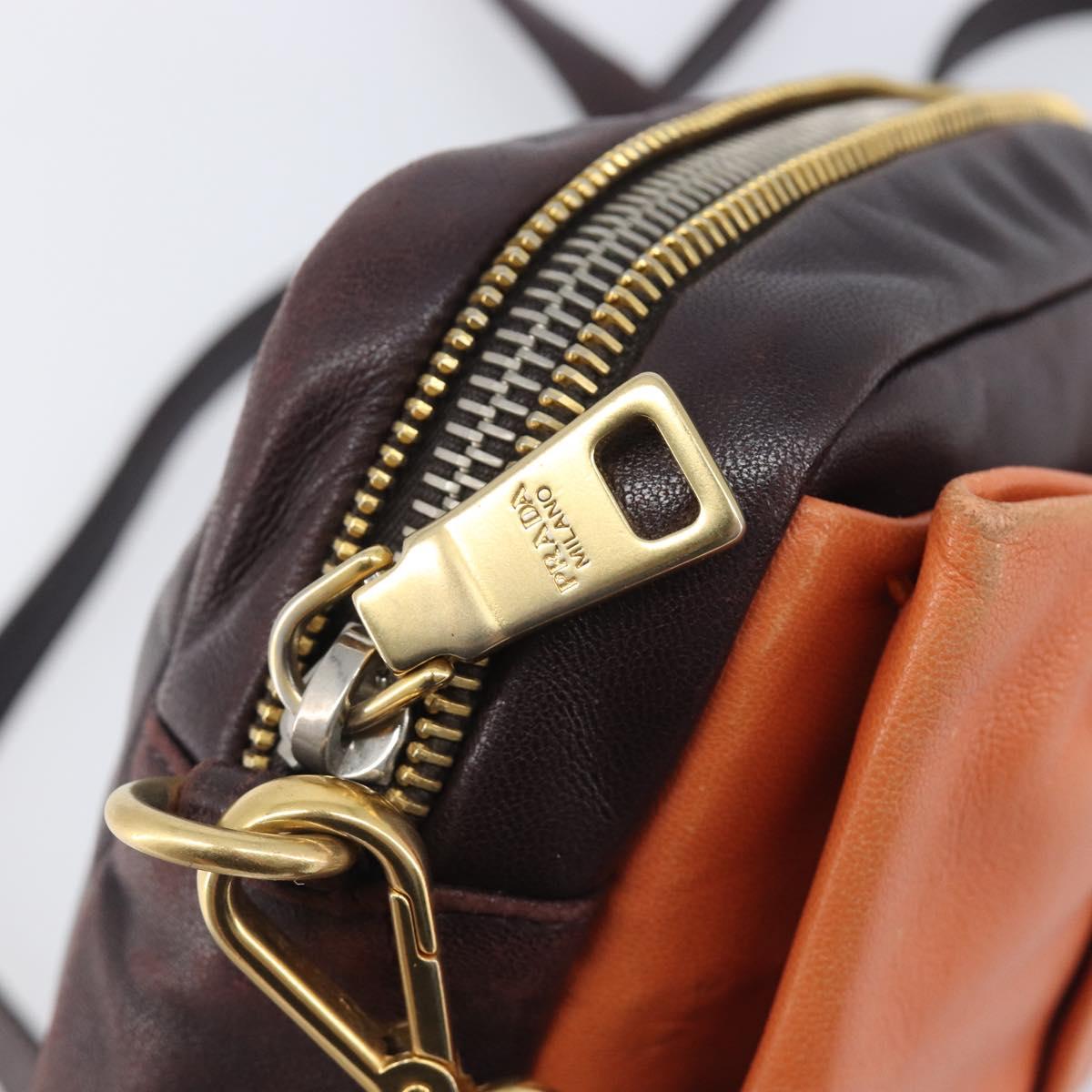 PRADA Shoulder Bag Leather Brown Gold Auth 208810