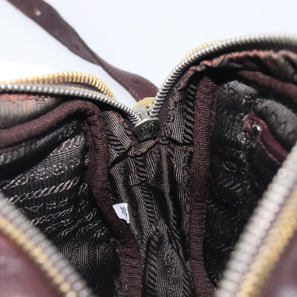 PRADA Shoulder Bag Leather Brown Gold Auth 208810