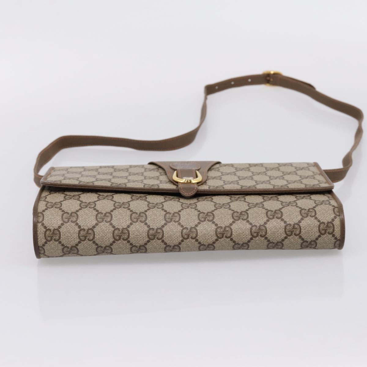 GUCCI GG Supreme Shoulder Bag PVC Beige Gold Tone Auth 208875