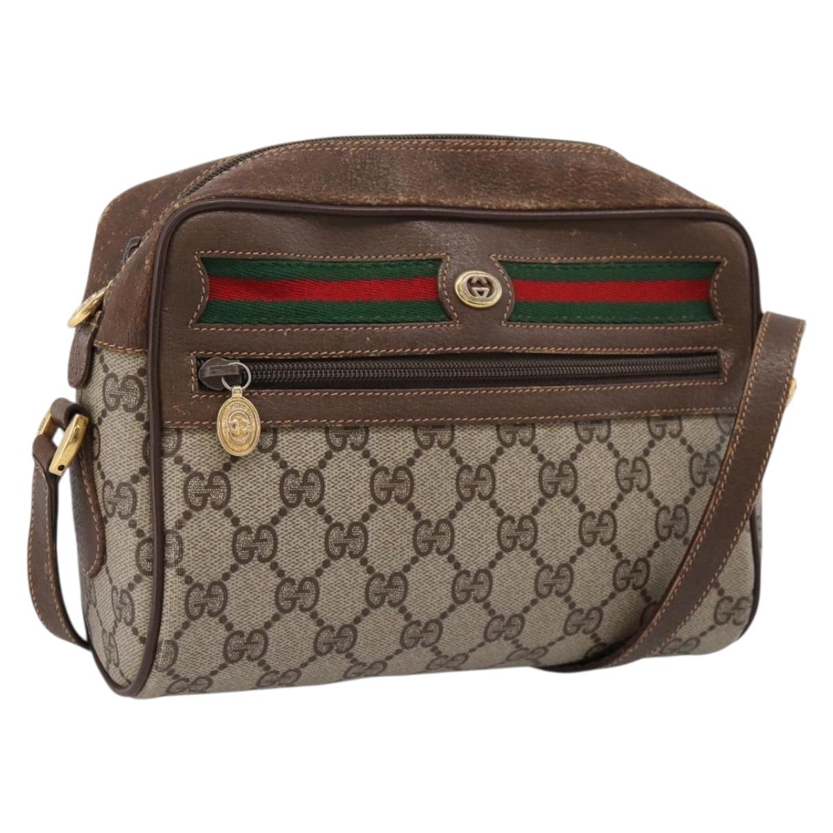 GUCCI GG Supreme Web Sherry Line Shoulder Bag PVC Beige 56 02 088 Auth 209137