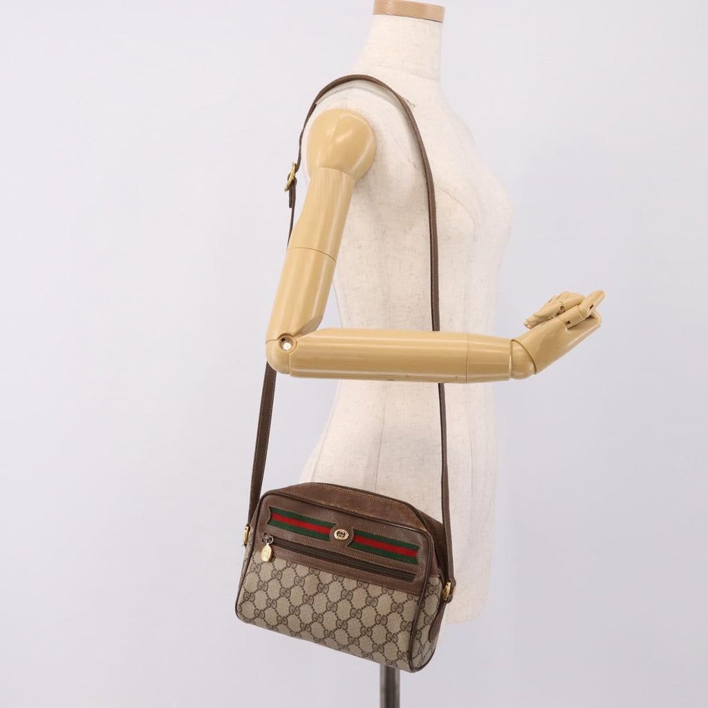 GUCCI GG Supreme Web Sherry Line Shoulder Bag PVC Beige 56 02 088 Auth 209137