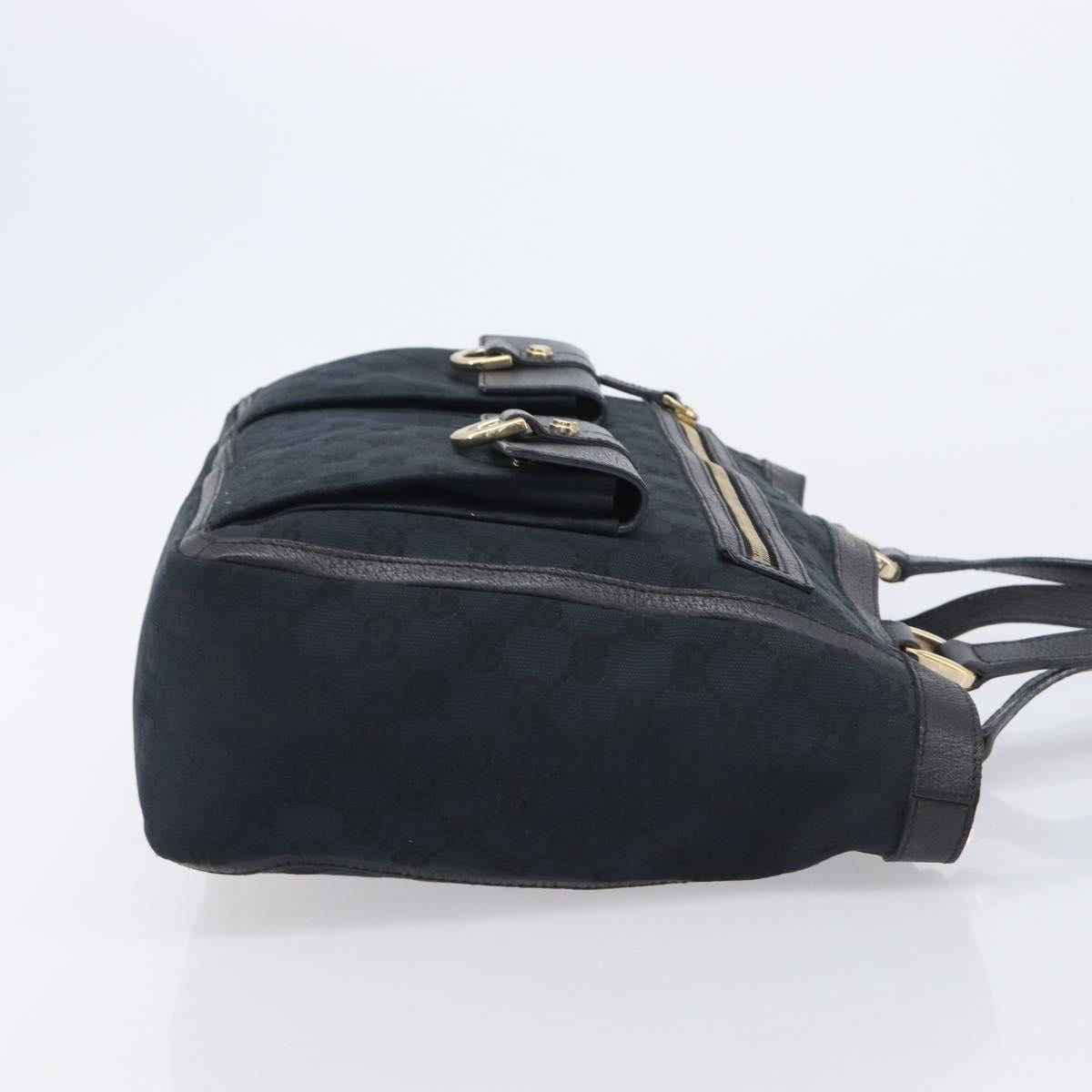 GUCCI GG Canvas Tote Bag Black Gold Tone 146247 Auth 209139