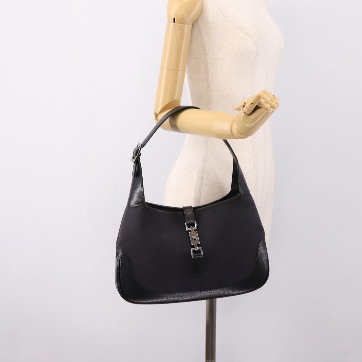 GUCCI Jackie Shoulder Bag Wool Black Silver 001 3306 Auth 209271V