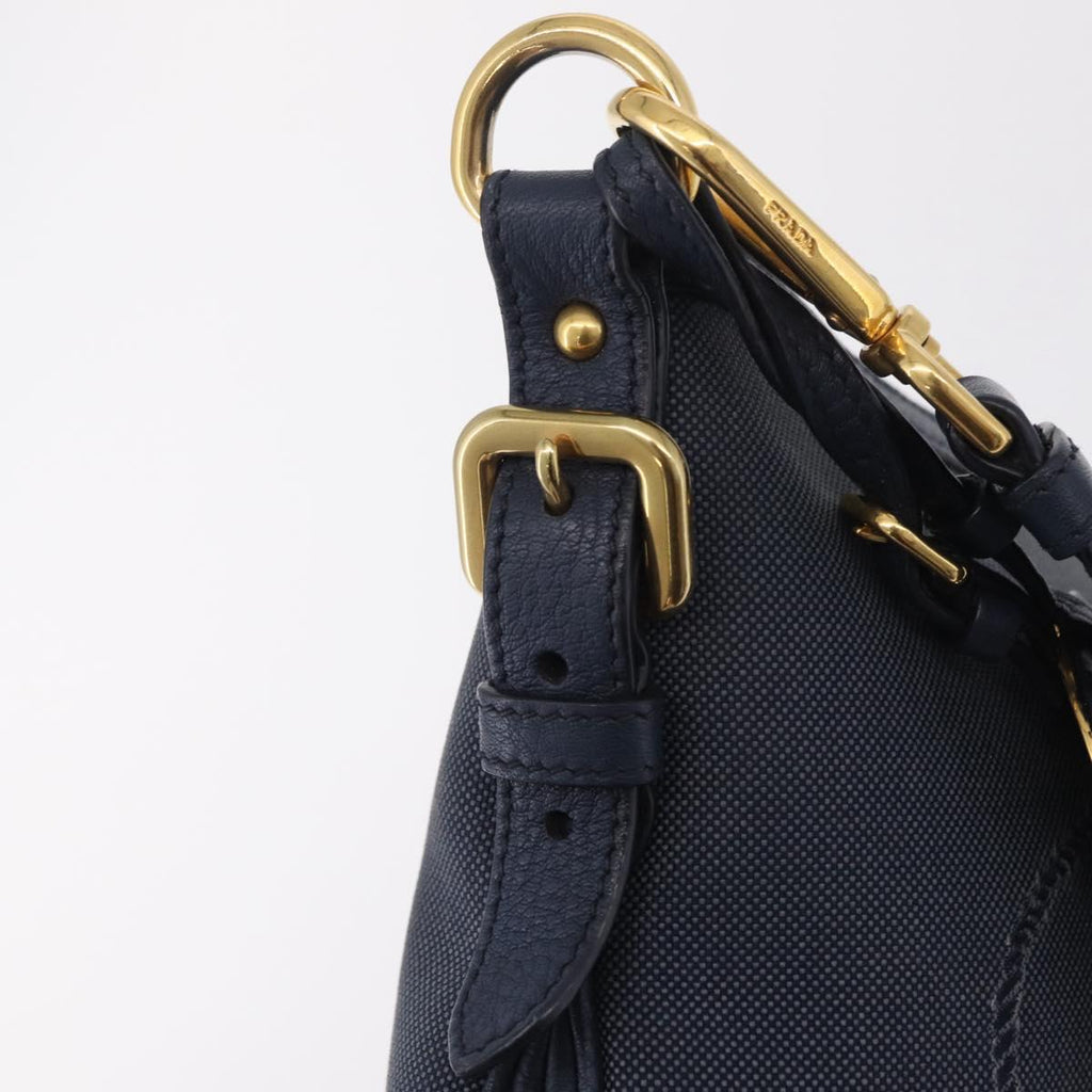 PRADA Shoulder Bag Jacquard Navy Gold Auth 209294A