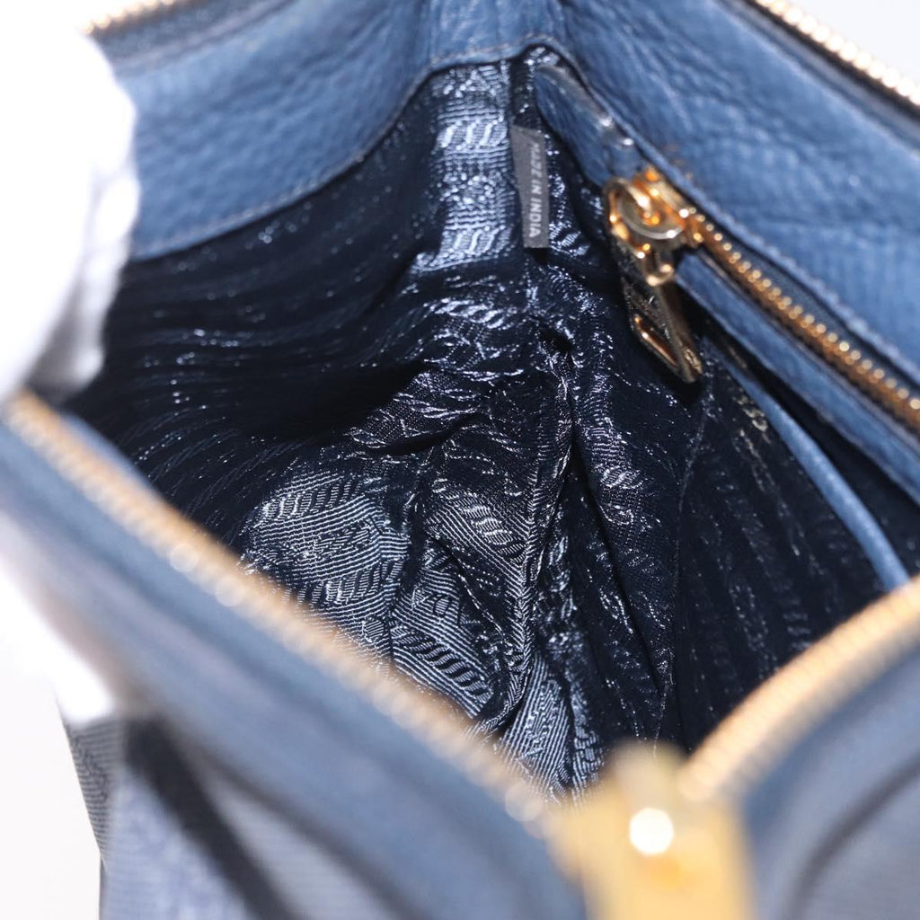 PRADA Shoulder Bag Jacquard Navy Gold Auth 209294A