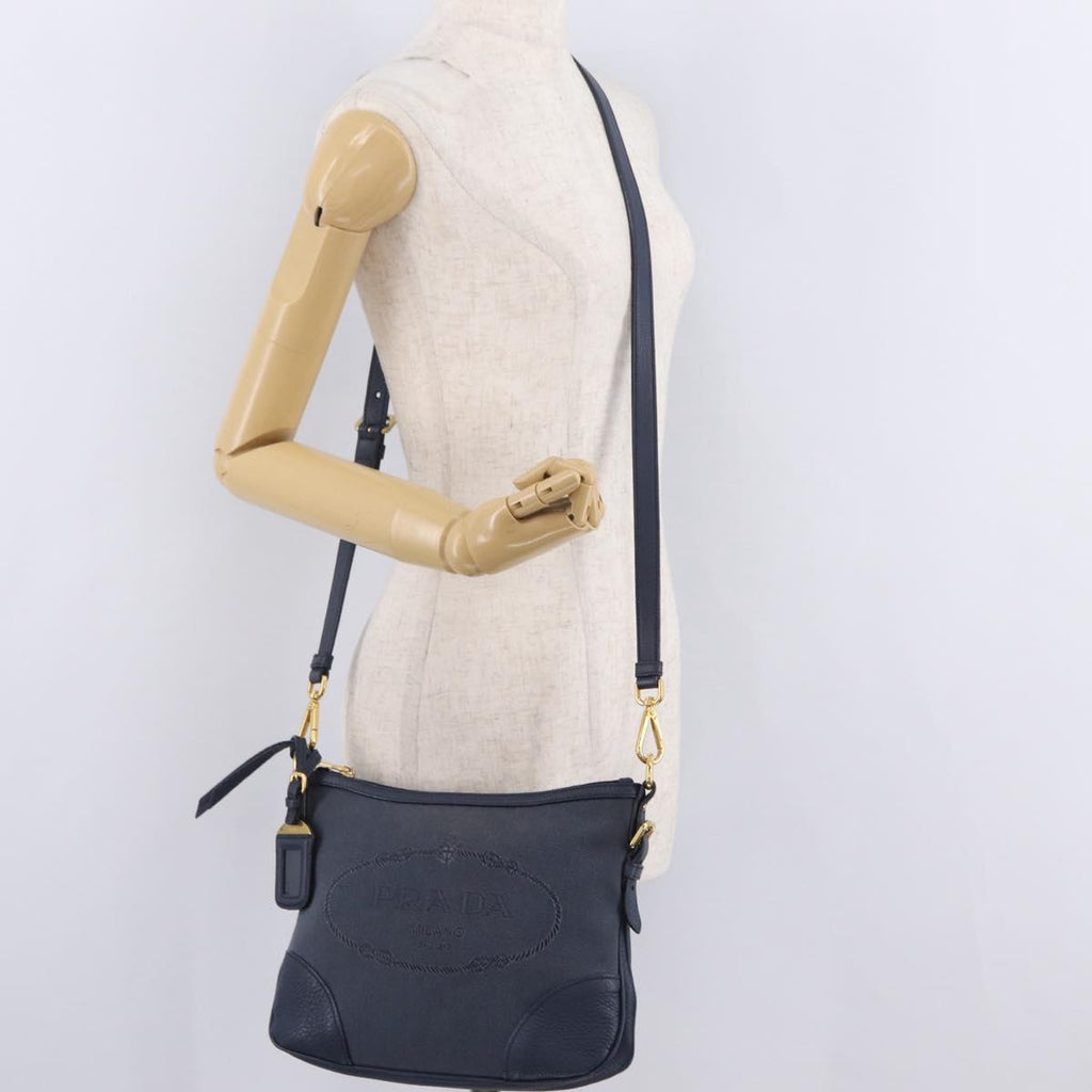 PRADA Shoulder Bag Jacquard Navy Gold Auth 209294A