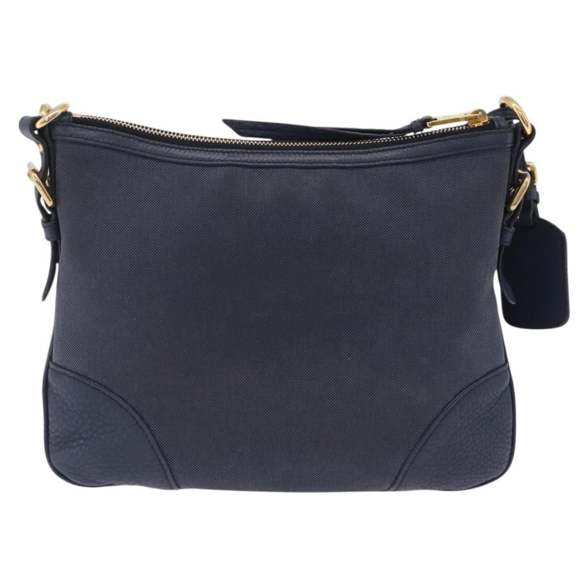 PRADA Shoulder Bag Jacquard Navy Gold Auth 209294A
