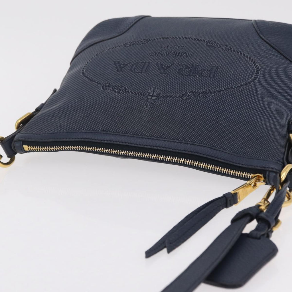 PRADA Shoulder Bag Jacquard Navy Gold Auth 209294A