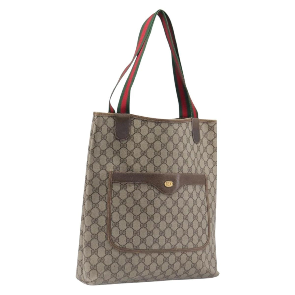 GUCCI GG Supreme Web Sherry Line Tote Bag PVC Beige Gold 378 02 003 Auth 209310