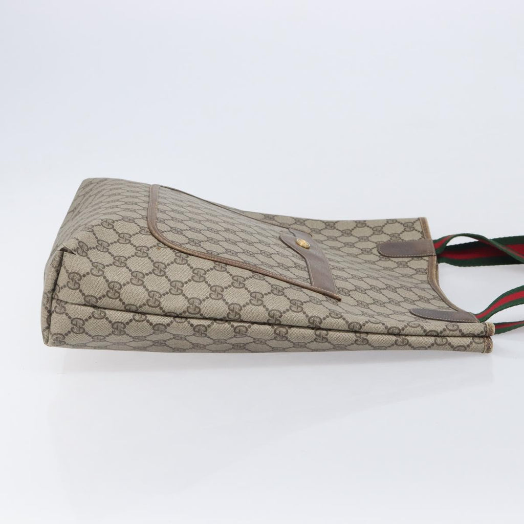 GUCCI GG Supreme Web Sherry Line Tote Bag PVC Beige Gold 378 02 003 Auth 209310