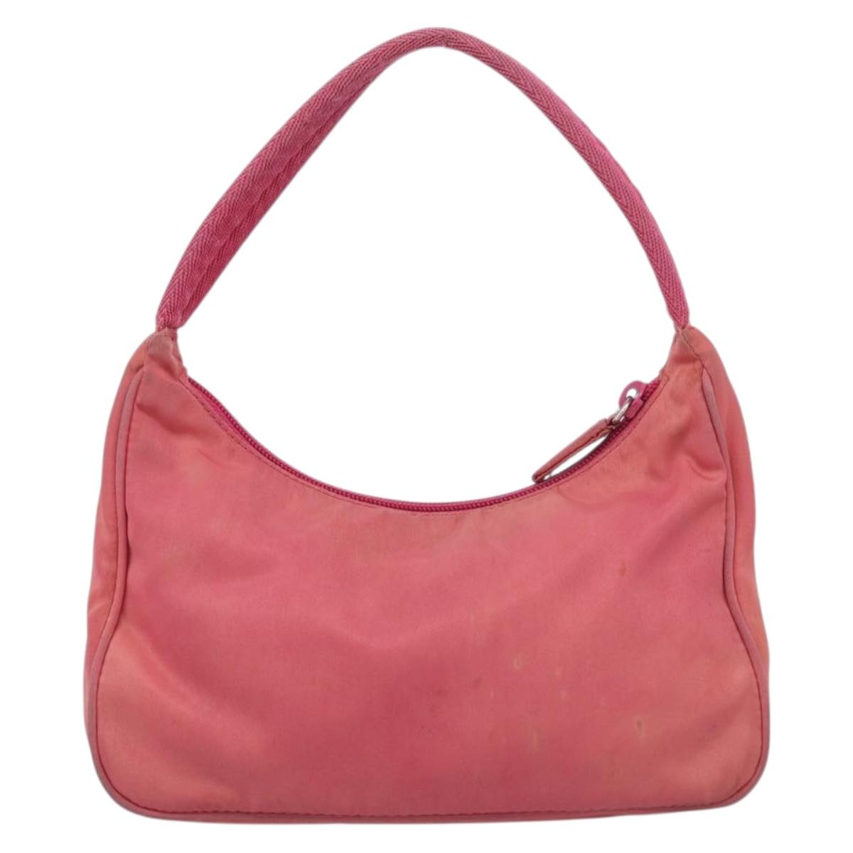 PRADA Hand Bag Nylon Pink Silver Auth 209399
