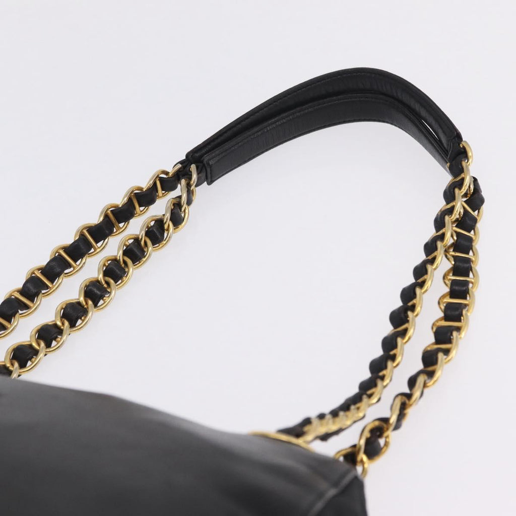 PRADA Chain Shoulder Bag Leather Black Gold Auth 209449V