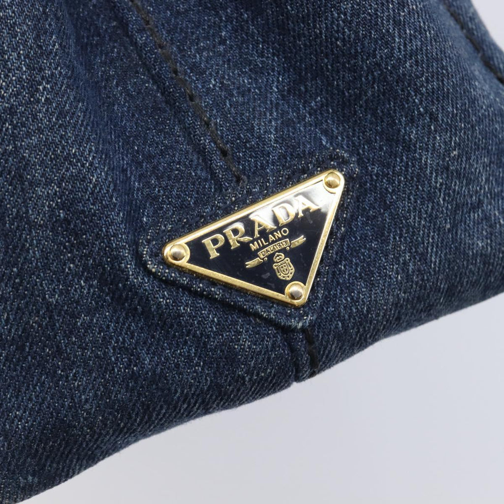 PRADA Canapa Hand Bag Denim 2way Blue Gold Auth 209488V