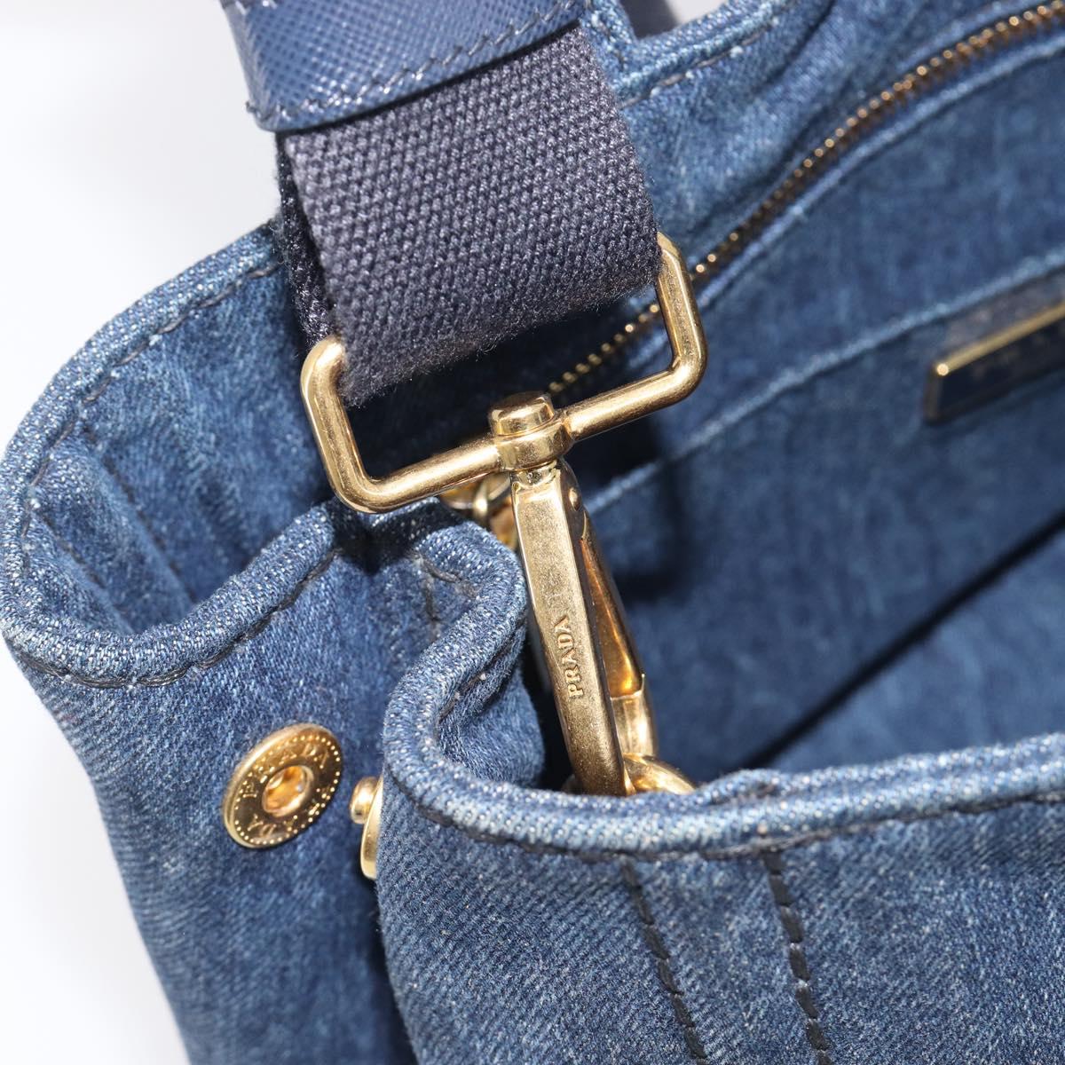 PRADA Canapa Hand Bag Denim 2way Blue Gold Auth 209488V
