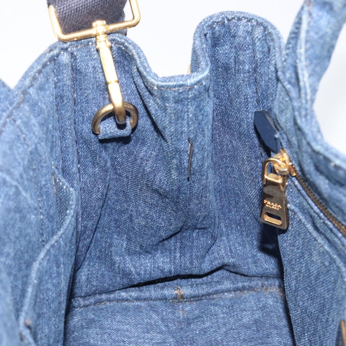 PRADA Canapa Hand Bag Denim 2way Blue Gold Auth 209488V