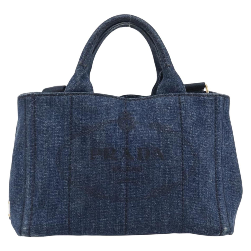 PRADA Canapa Hand Bag Denim 2way Blue Gold Auth 209488V