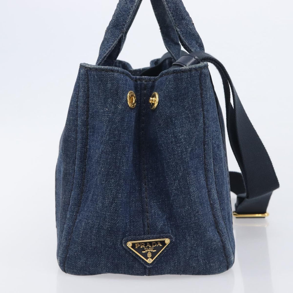 PRADA Canapa Hand Bag Denim 2way Blue Gold Auth 209488V