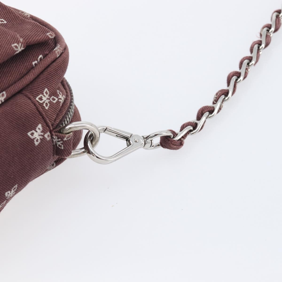 PRADA Chain Shoulder Bag Canvas Brown Silver Auth 209497A