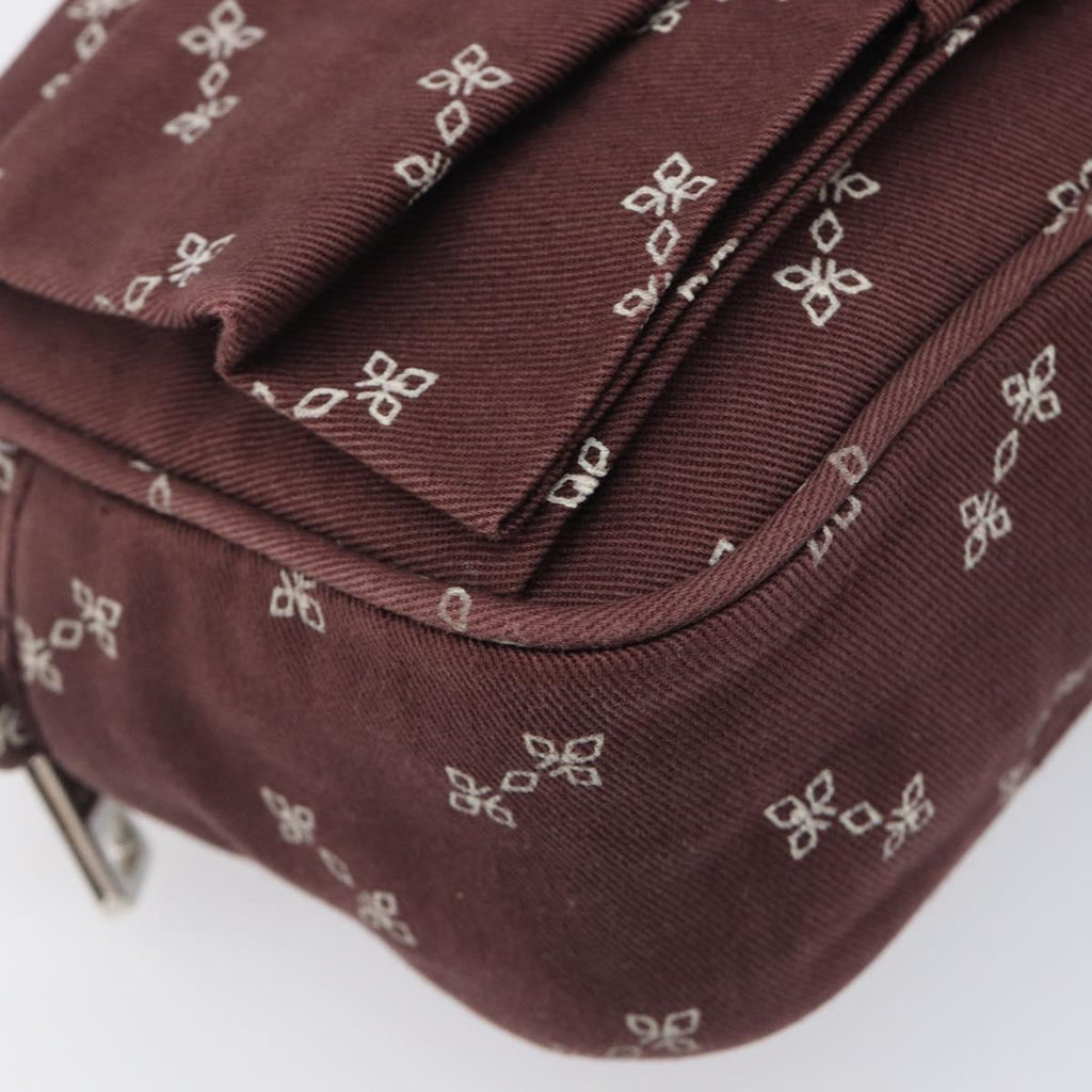 PRADA Chain Shoulder Bag Canvas Brown Silver Auth 209497A