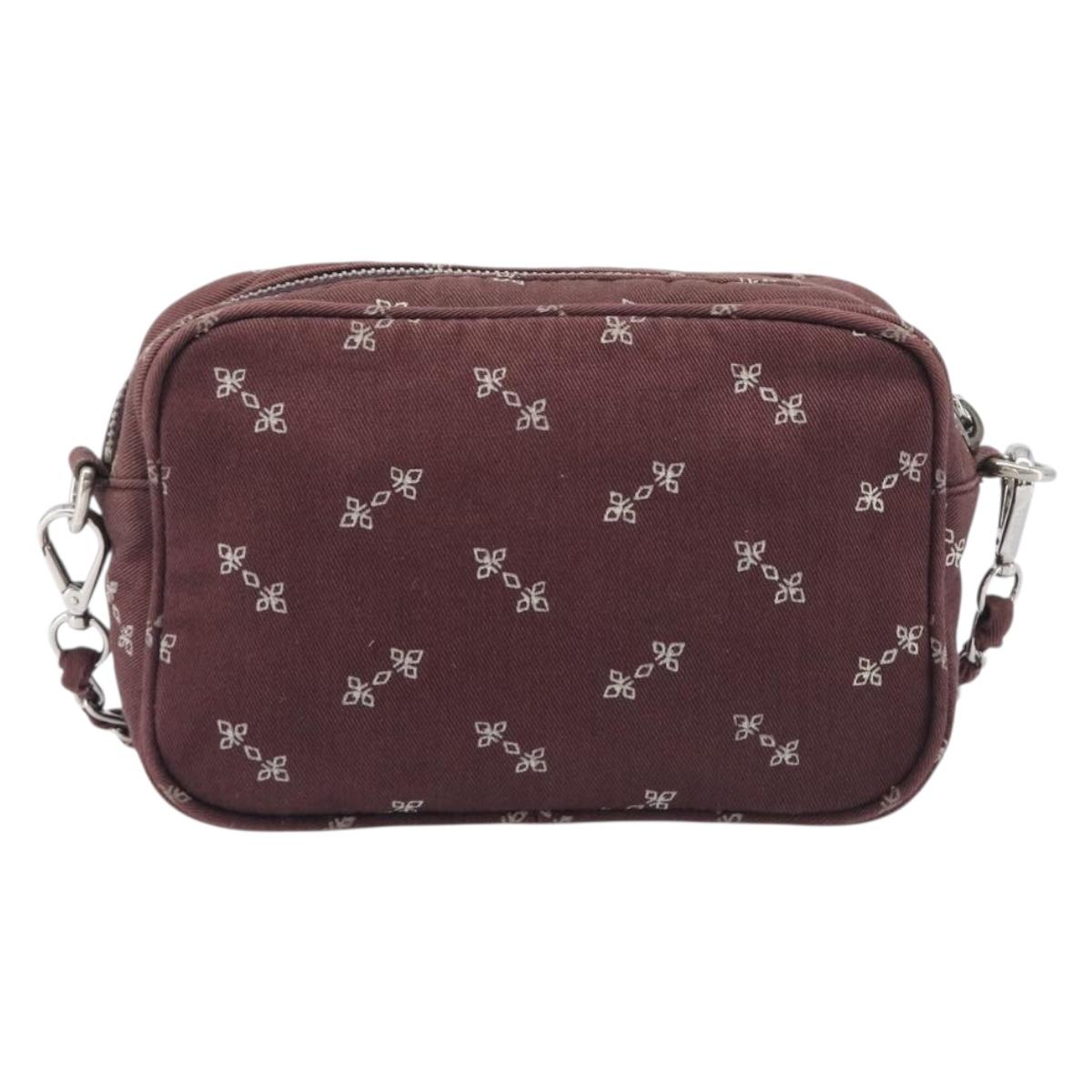 PRADA Chain Shoulder Bag Canvas Brown Silver Auth 209497A