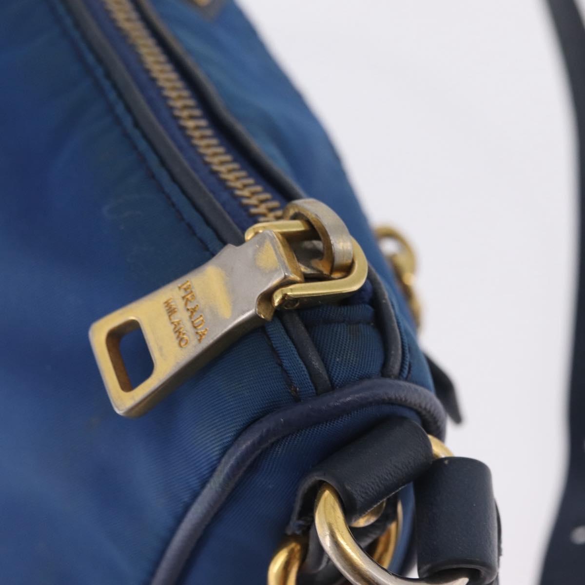 PRADA Shoulder Bag Nylon Blue Gold Auth 209511