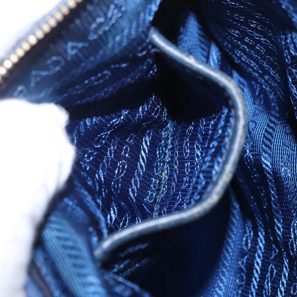PRADA Shoulder Bag Nylon Blue Gold Auth 209511