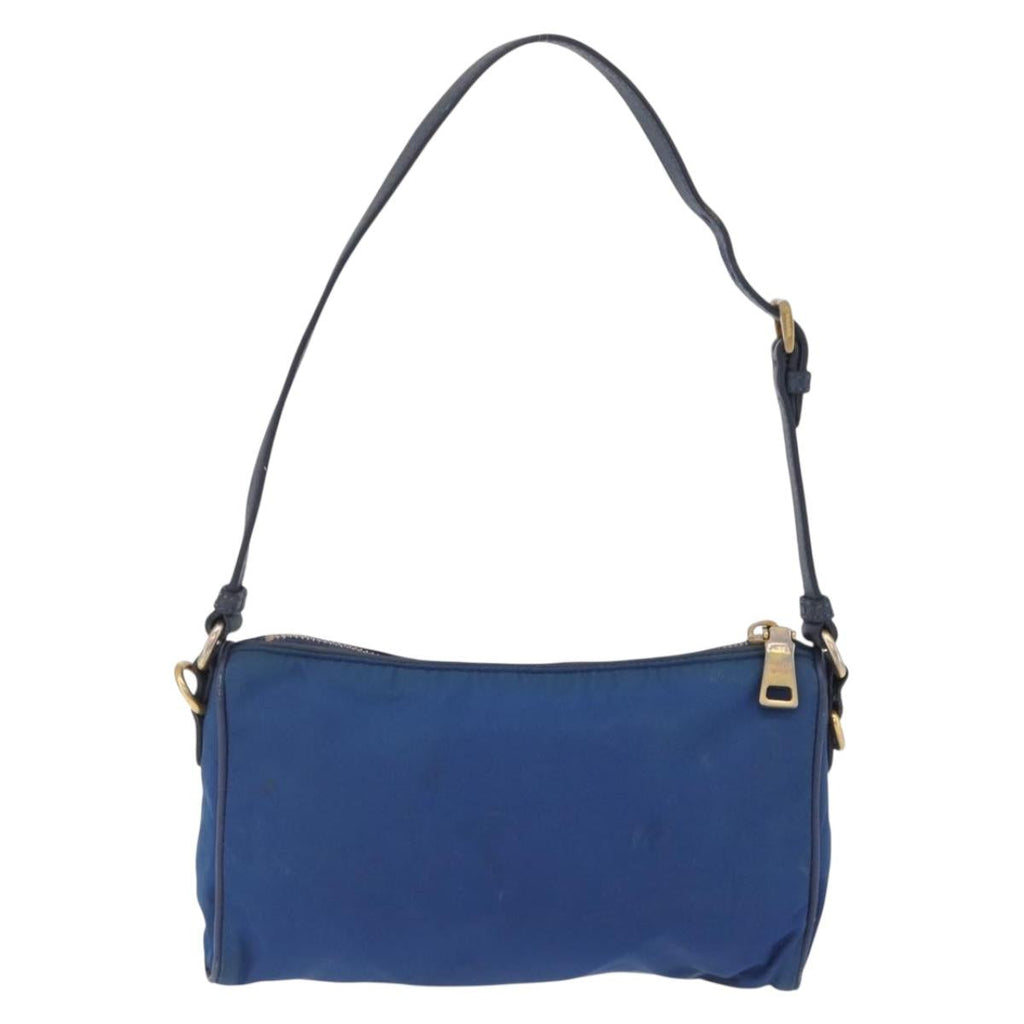 PRADA Shoulder Bag Nylon Blue Gold Auth 209511