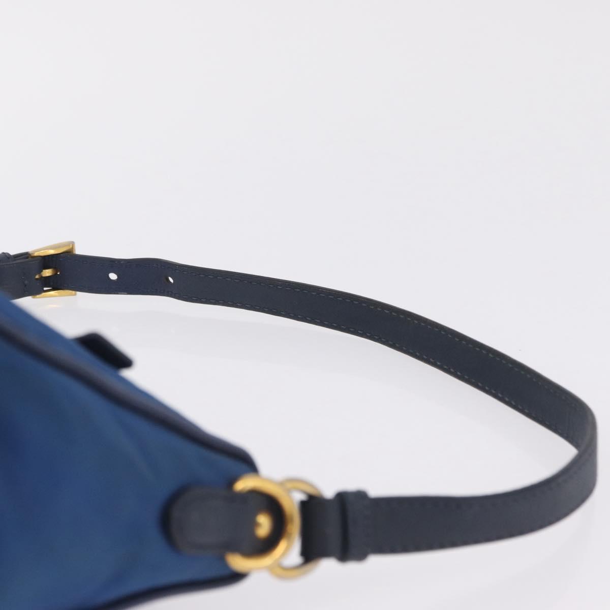 PRADA Shoulder Bag Nylon Blue Gold Auth 209511
