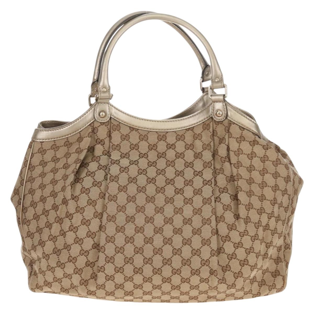 GUCCI GG Canvas Hand Bag Beige Gold 211943 Auth 209529V