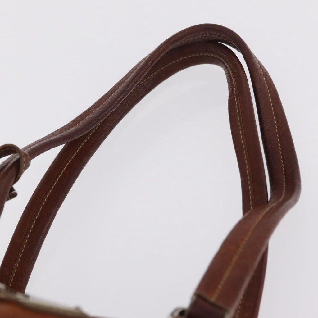 PRADA Tote Bag Leather Brown Silver Auth 209547V