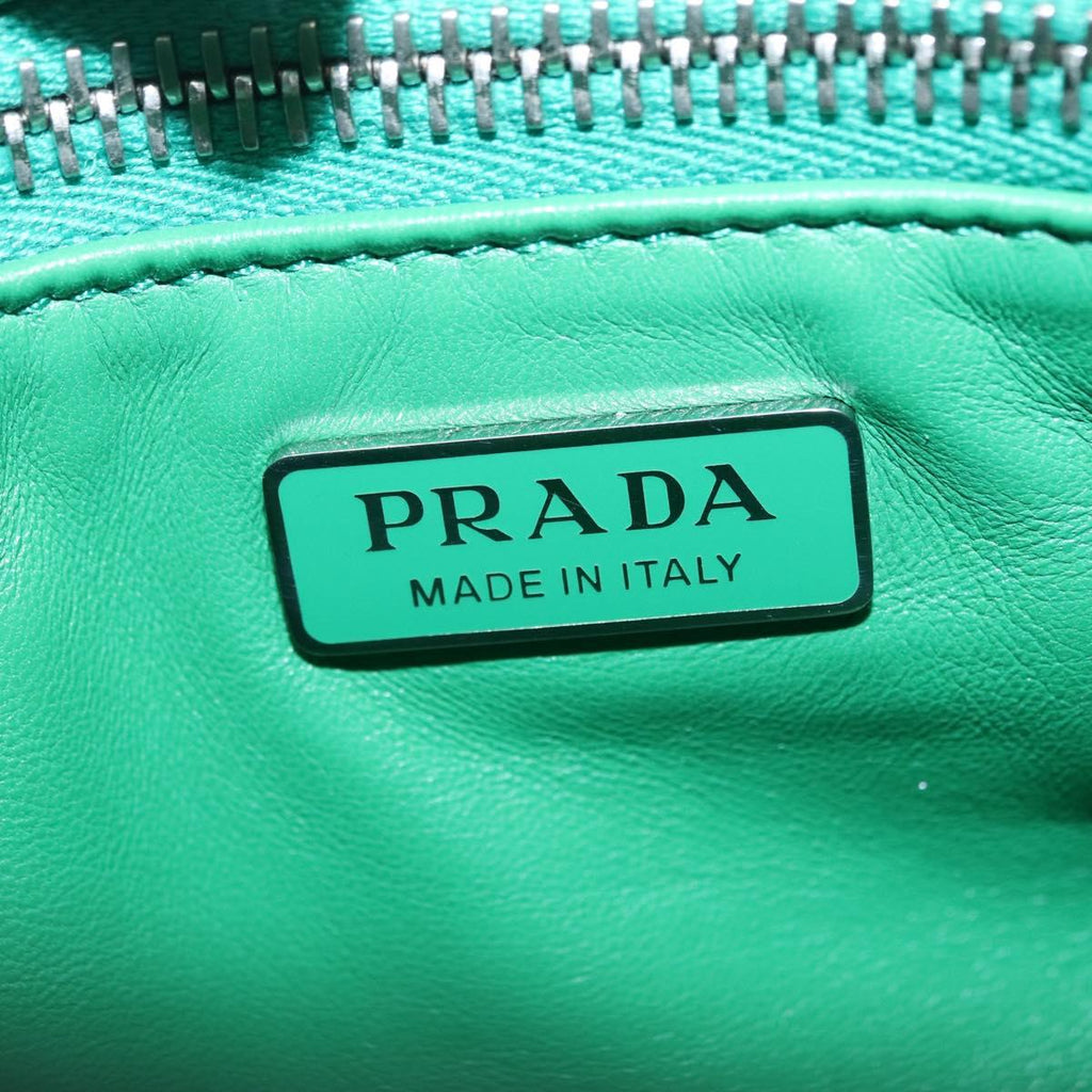 PRADA Hand Bag Leather 2way Green Silver Auth 209613SAM