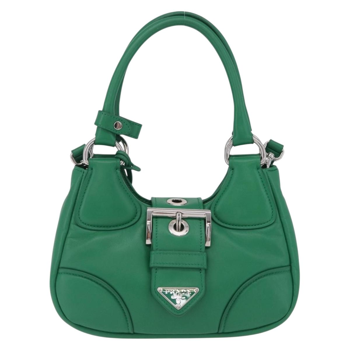 PRADA Hand Bag Leather 2way Green Silver Auth 209613SAM