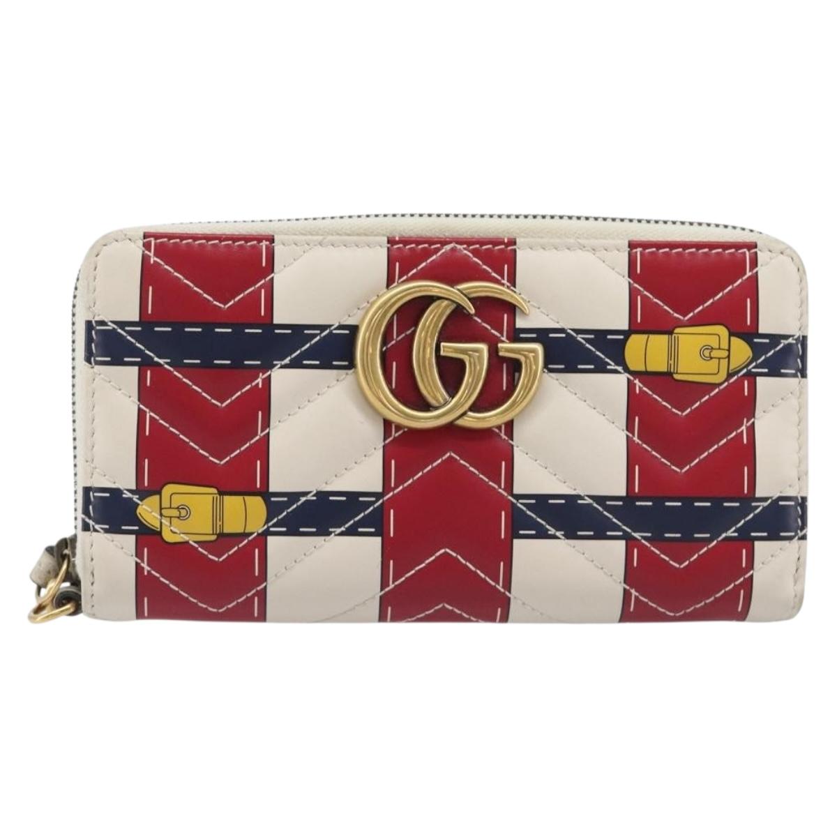 GUCCI GG Marmont Long Wallet Leather Red Gold Tone 466490 Auth 209778
