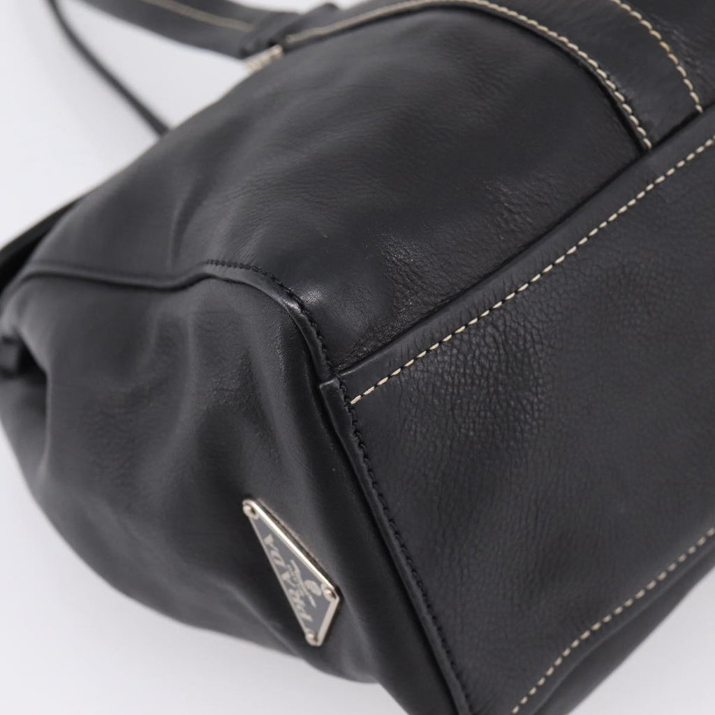 PRADA Shoulder Bag Leather Black Silver Auth 209900V