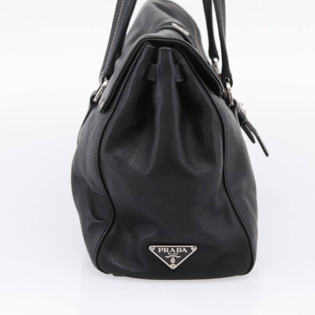 PRADA Shoulder Bag Leather Black Silver Auth 209900V
