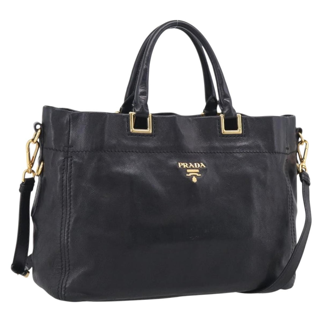 PRADA Hand Bag Vittero Dino Leather 2way Black Gold Auth 210036A