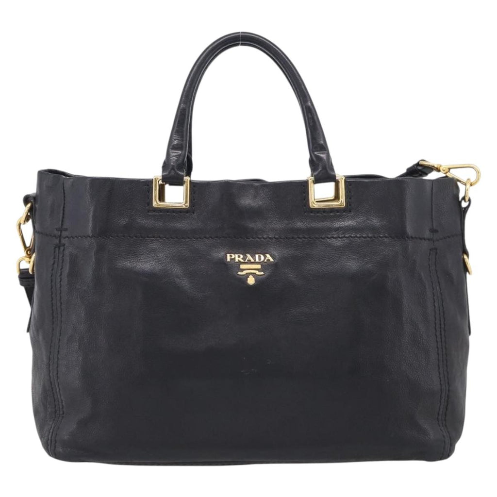 PRADA Hand Bag Vittero Dino Leather 2way Black Gold Auth 210036A