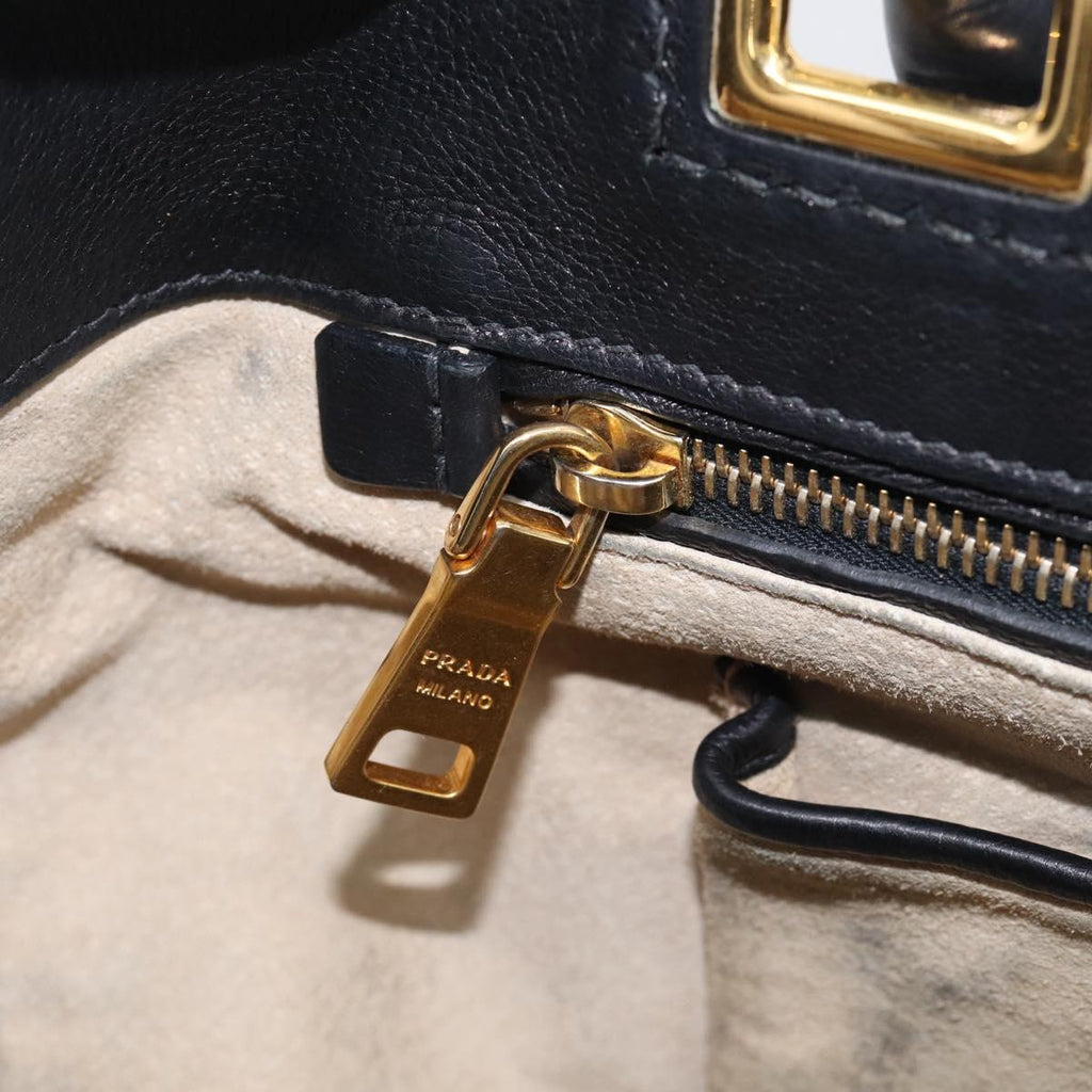 PRADA Hand Bag Vittero Dino Leather 2way Black Gold Auth 210036A