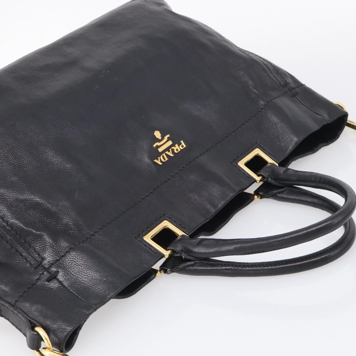 PRADA Hand Bag Vittero Dino Leather 2way Black Gold Auth 210036A