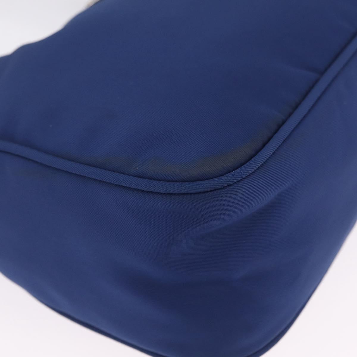 PRADA Hand Pouch Hand Bag Nylon Blue Silver Auth 210051A