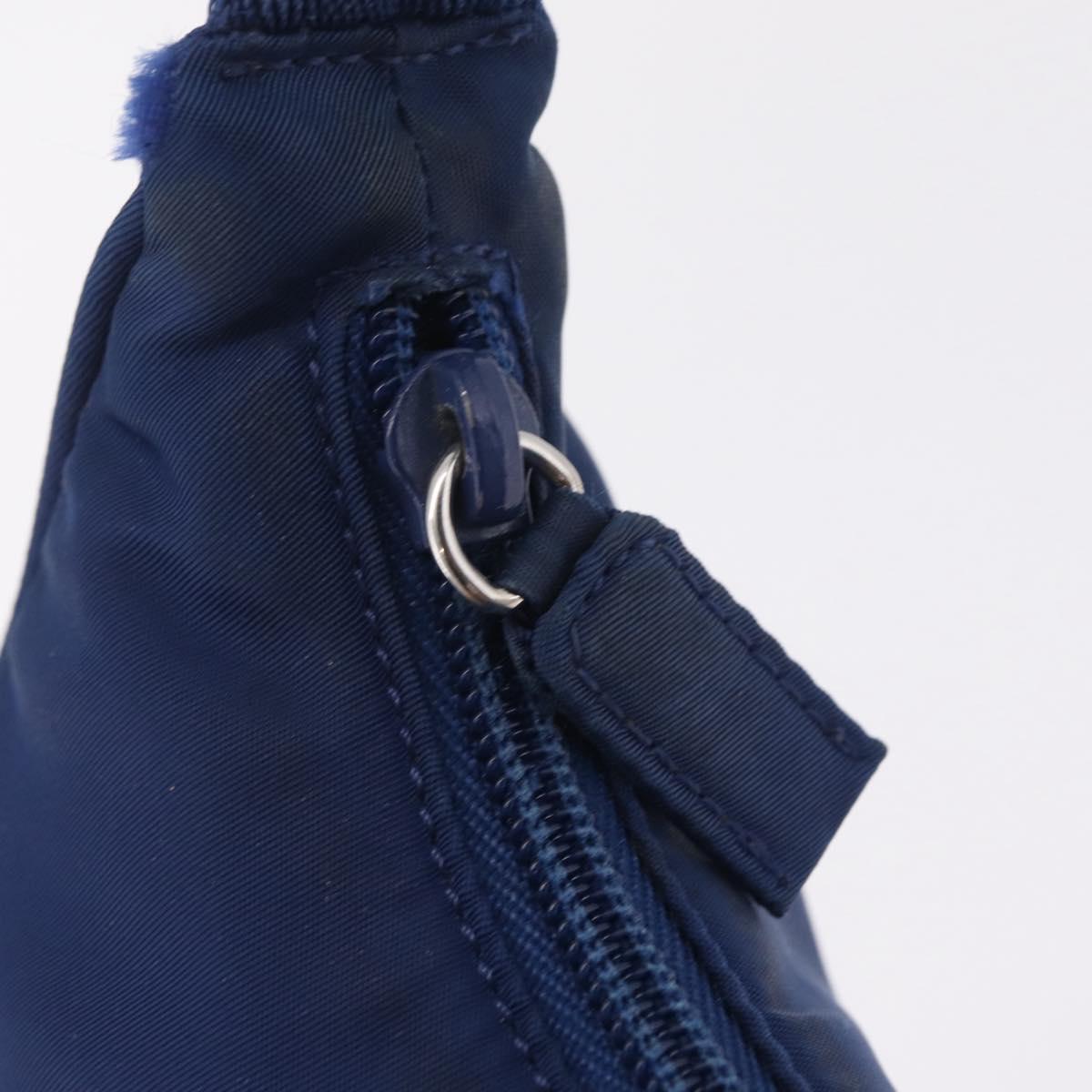 PRADA Hand Pouch Hand Bag Nylon Blue Silver Auth 210051A