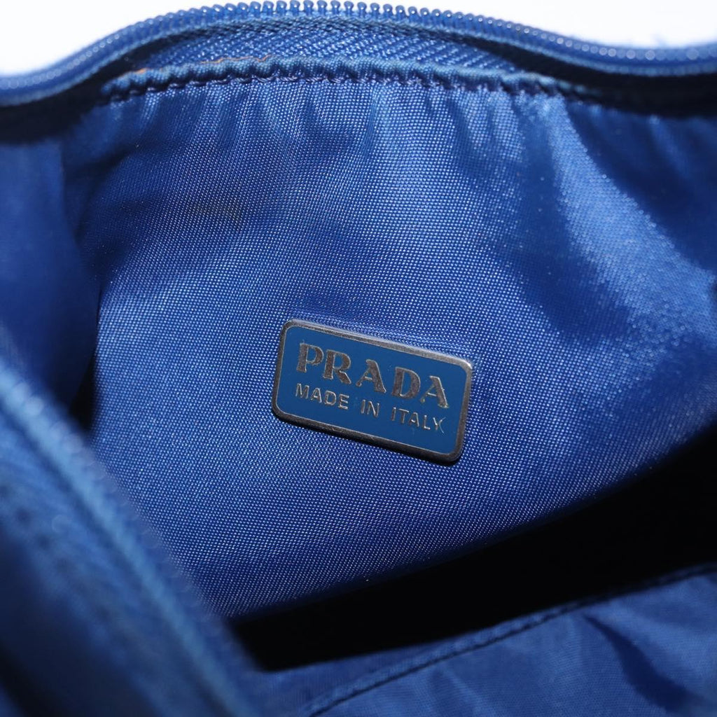 PRADA Hand Pouch Hand Bag Nylon Blue Silver Auth 210051A