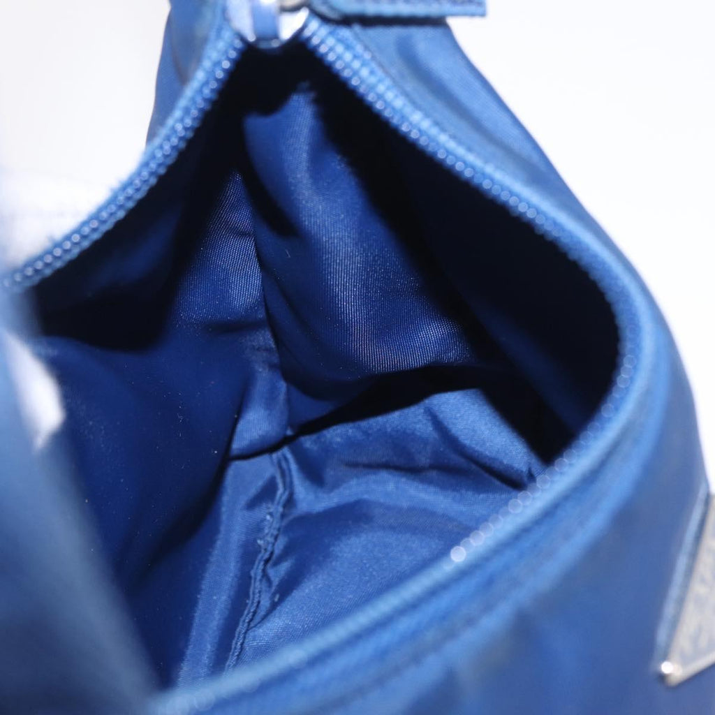 PRADA Hand Pouch Hand Bag Nylon Blue Silver Auth 210051A