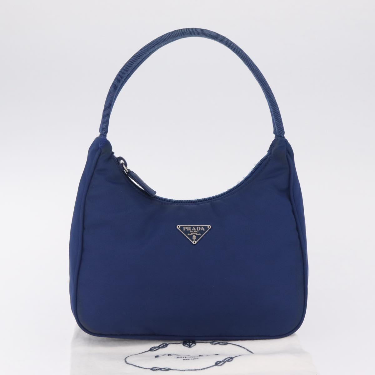 PRADA Hand Pouch Hand Bag Nylon Blue Silver Auth 210051A