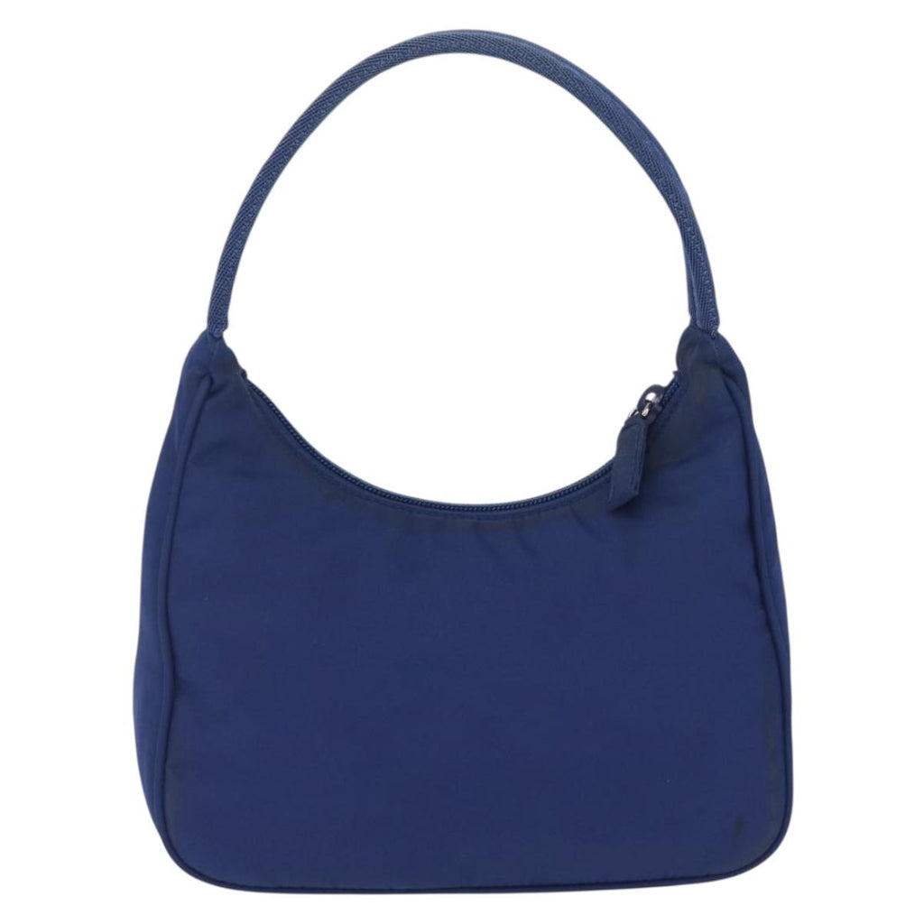 PRADA Hand Pouch Hand Bag Nylon Blue Silver Auth 210051A