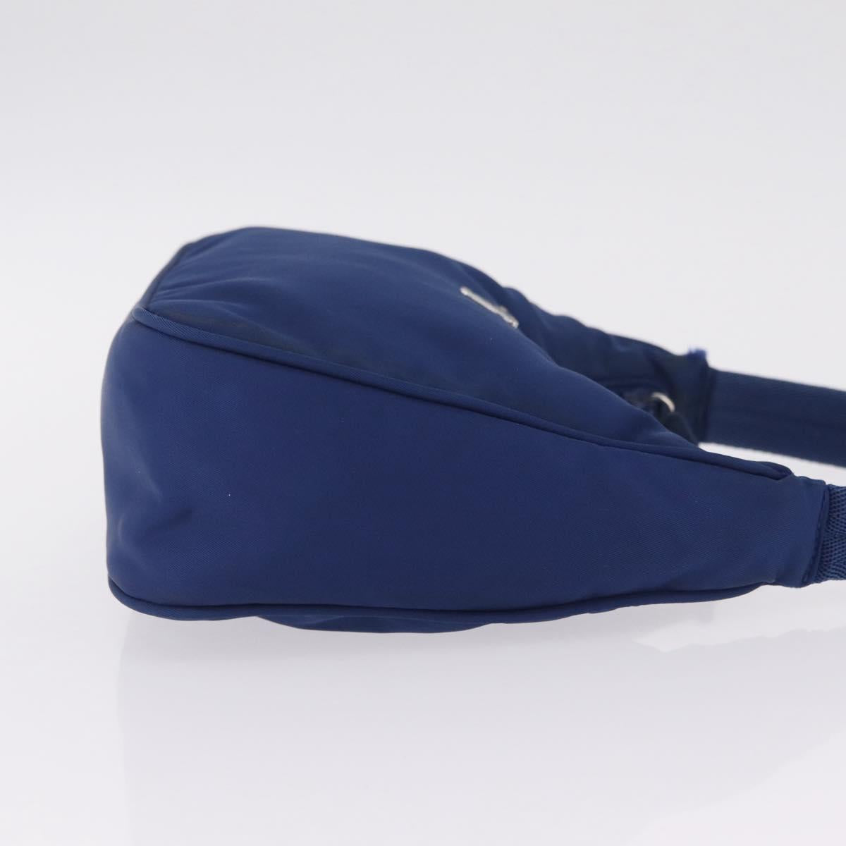PRADA Hand Pouch Hand Bag Nylon Blue Silver Auth 210051A